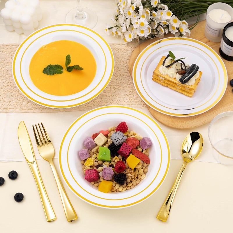 BestStar 50 Pack Disposable Soup Bowls with Silver Rim  12oz Premium Heavy Duty Plastic Dinner Bowls for Party  Wedding and Holiday - Image 2