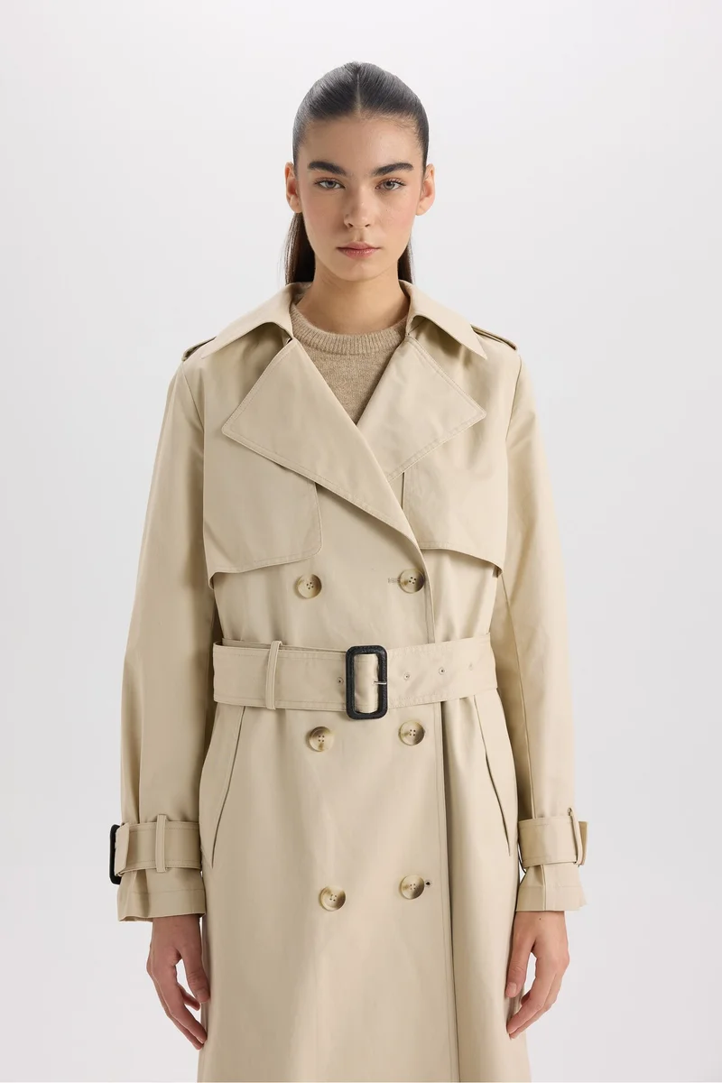 Defacto  Double Breasted Belted Long Trench Coat for Women | Best Price UAE