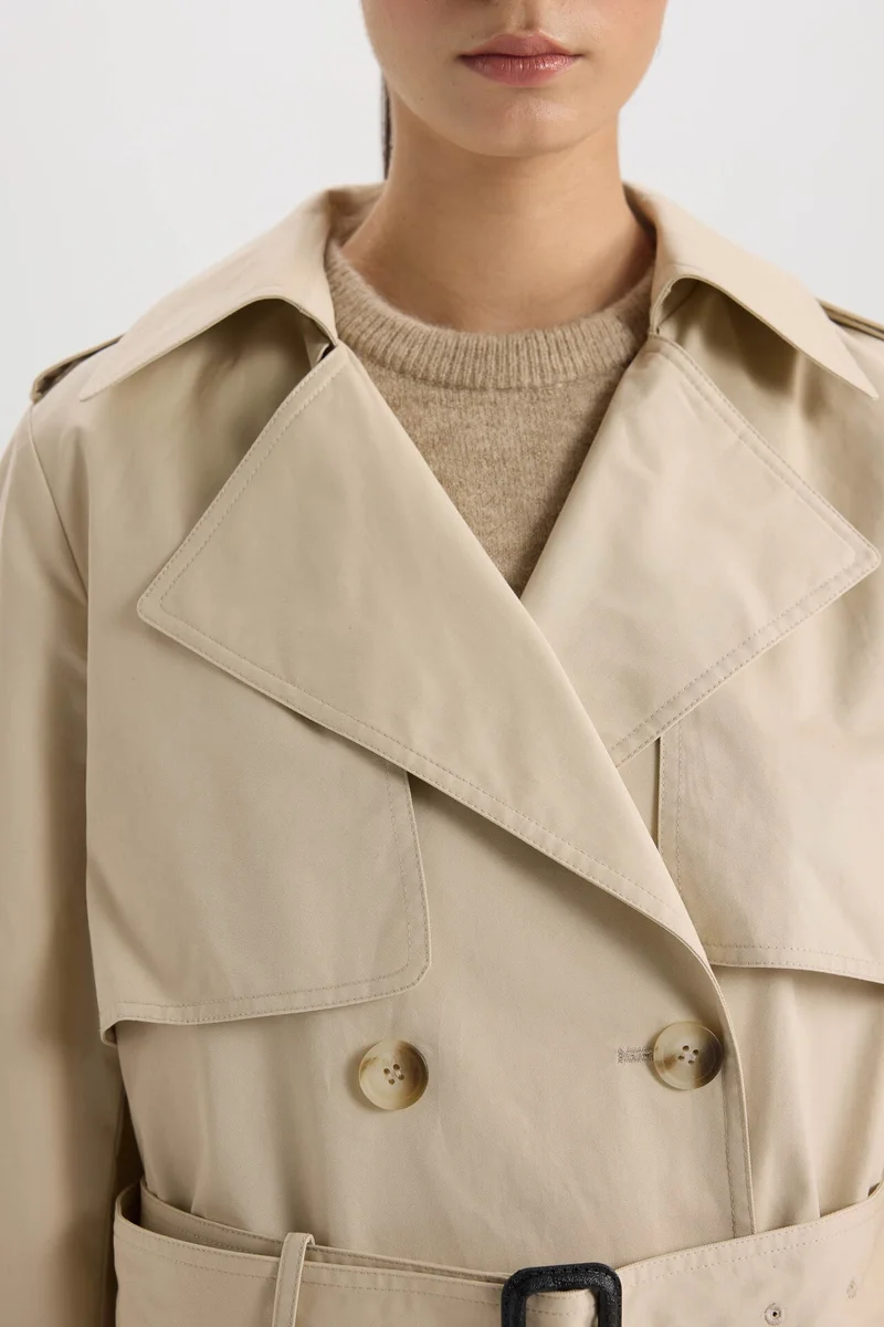 Defacto  Double Breasted Belted Long Trench Coat for Women | Best Price UAE