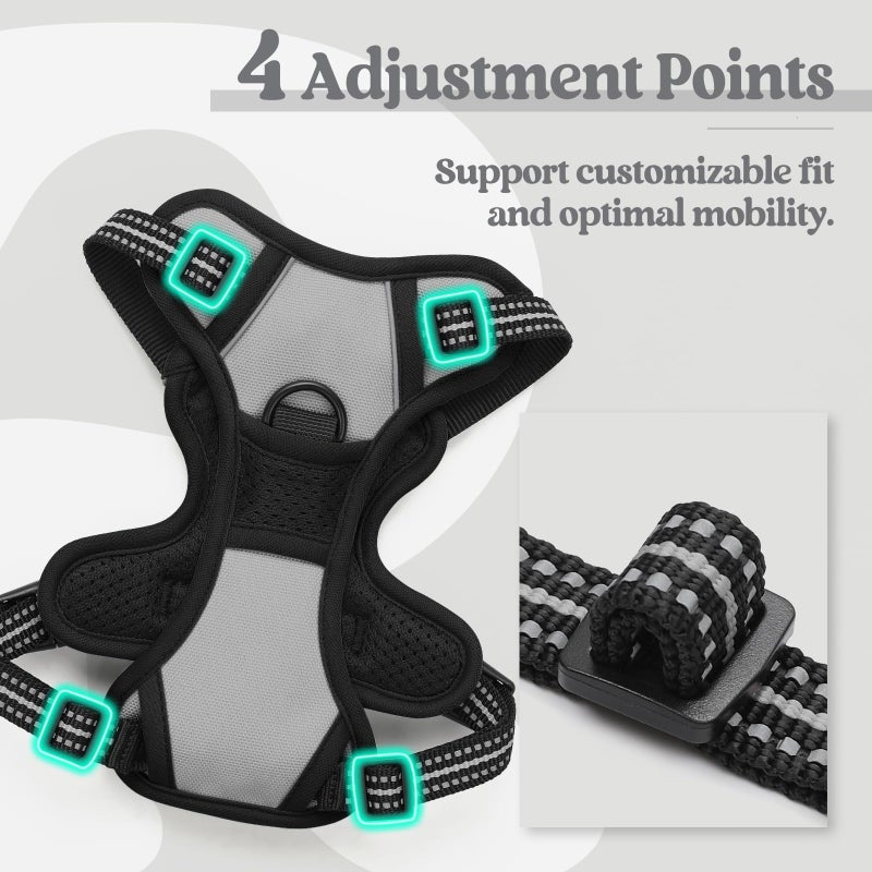 rabbitgoo Dog Harness No Pull with 2 Leash Clips, Adjustable Soft Padded, Reflective Oxford No Choke Pet Vest with Easy Control Handle for Puppy, Grey, XS - Image 4