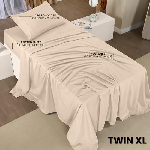Utopia Bedding Twin XL Sheet Set – 3 Piece Bed Sheets for Twin XL Size Bed, Soft and Breathable Microfiber, Includes 1 Fitted Sheet, 1 Flat Sheet and 1 Pillowcase (Beige) - Image 2