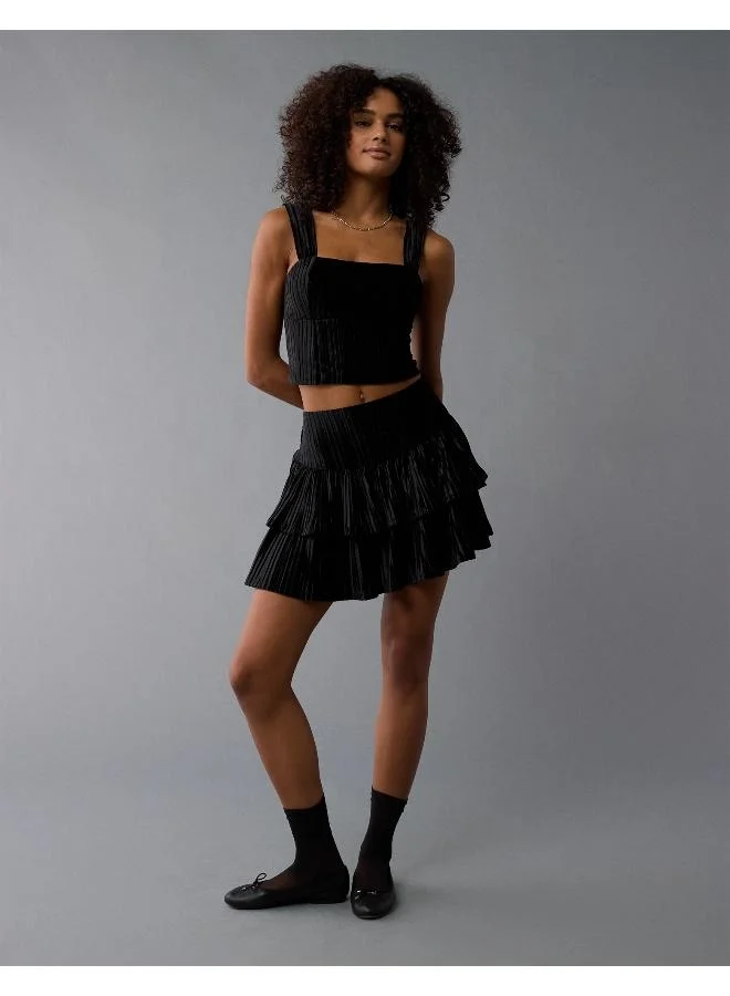 AE Velvet Tiered Mini Skirt