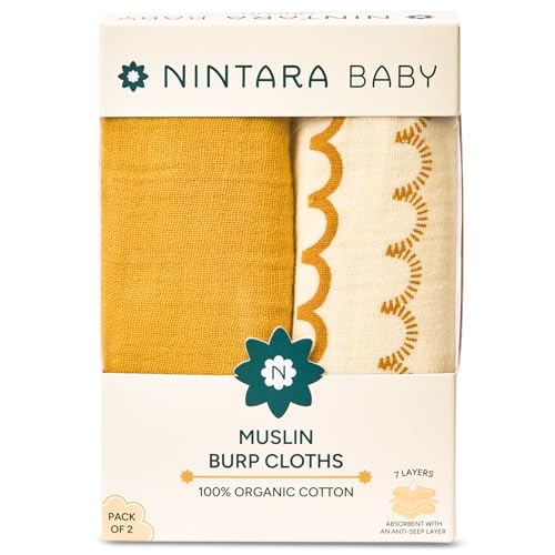 NINTARABABY Burp Cloths - 100% Organic Premium Muslin Cotton, Extra-Large 22" x 12" (55 cm x 30 cm), 7-Layer Absorbent & Waterproof, Reversible, Soft & Hypoallergenic, Gifts for Newborns, Pack of 2 - Image 1
