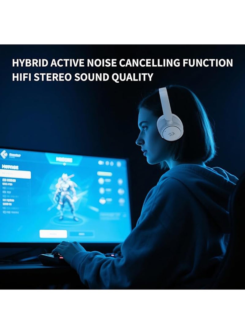 Redragon H610 Wireless Gaming Headset for PS5, PS4, PC, Mac, NS - BT 5.3 with ANC Noise Cancellation, 50H Battery, Lightweight, Over-Ear Headphones with Built-in Mic, White - Image 4