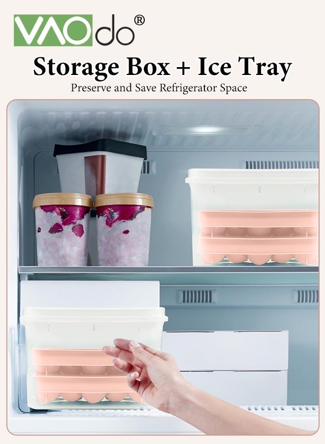 فاو دو صينية مكعبات ثلج بغطاء وصندوق، صينية مكعبات ثلج دائرية للمجمد، قالب ثلج خالٍ من مادة BPA، صانعة كرات ثلج قابلة للتكديس، صينية مكعبات ثلج دائرية للقهوة والشاي والعصائر والمشروبات باللون الوردي - Image 4