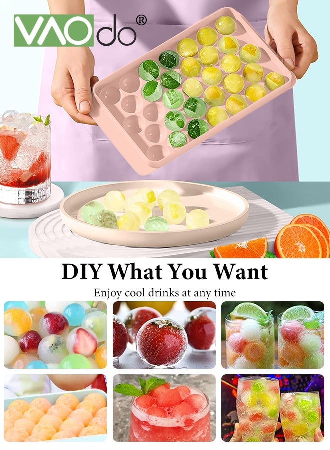 فاو دو صينية مكعبات ثلج بغطاء وصندوق، صينية مكعبات ثلج دائرية للمجمد، قالب ثلج خالٍ من مادة BPA، صانعة كرات ثلج قابلة للتكديس، صينية مكعبات ثلج دائرية للقهوة والشاي والعصائر والمشروبات باللون الوردي - Image 5