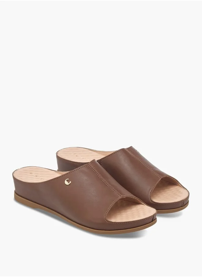 لو كونفورت Women's Solid Peep Toe Slip-On Sandals