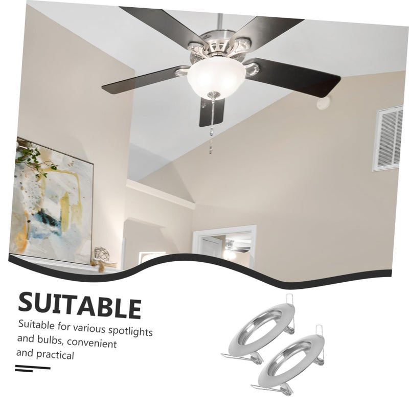 قطعتان من تجهيزات إضاءة السقف، حامل تثبيت سبوت لايت معدني لحلقة تقليم LED بيضاء. - Image 5