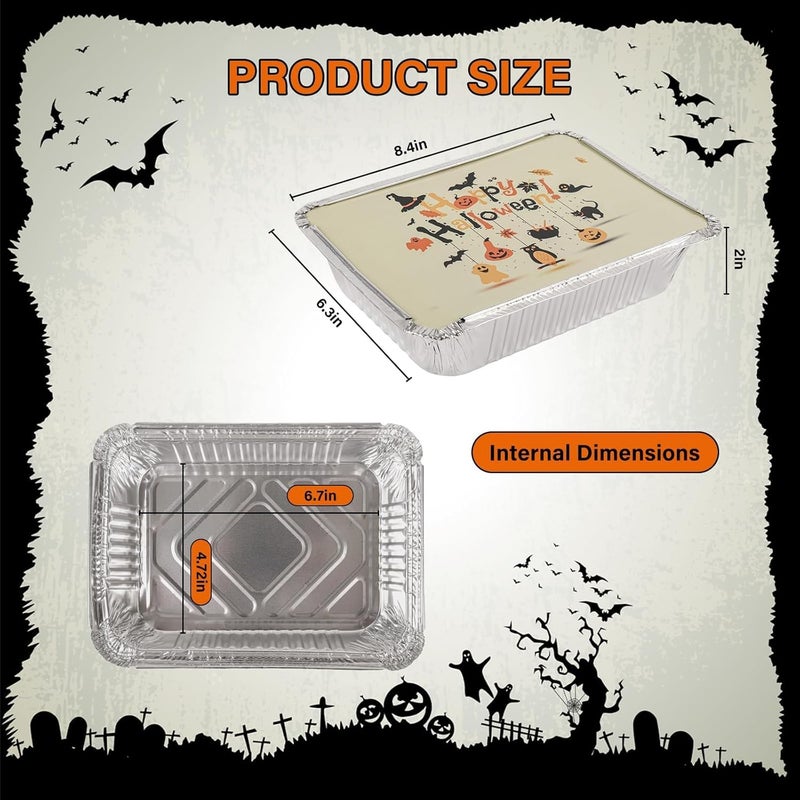 Findful 50 Pack Halloween Aluminum Pans with Lids - 8.5x6 Inch Disposable Foil Pans (2.25lb Capacity), 5 Holiday Print Designs, foil containers with lids for Baking, Cooking, Halloween Party & Leftovers - Image 2