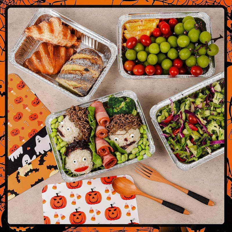 Findful 50 Pack Halloween Aluminum Pans with Lids - 8.5x6 Inch Disposable Foil Pans (2.25lb Capacity), 5 Holiday Print Designs, foil containers with lids for Baking, Cooking, Halloween Party & Leftovers - Image 5