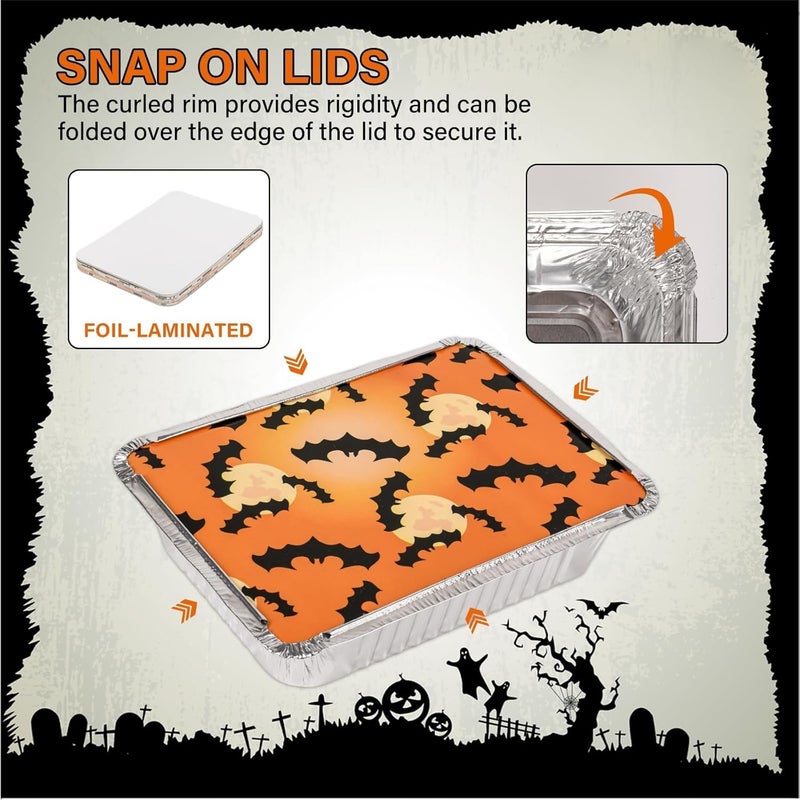 Findful 50 Pack Halloween Aluminum Pans with Lids - 8.5x6 Inch Disposable Foil Pans (2.25lb Capacity), 5 Holiday Print Designs, foil containers with lids for Baking, Cooking, Halloween Party & Leftovers - Image 3