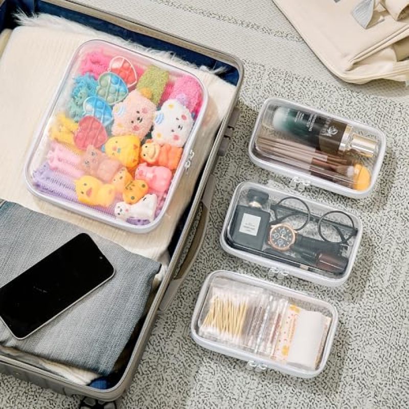 Clear Travel Toiletry Pouch: White Transparent Bag With Closure - Rigid Travel Organizer For Travel, Baby Essentials And Cosmetics - Image 4