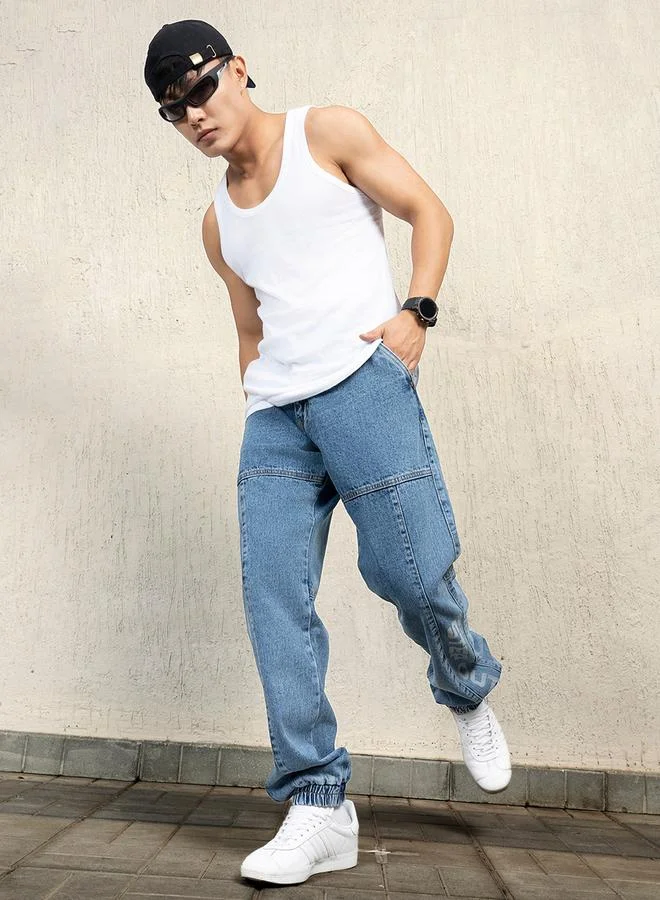 Hubberholme Mid Rise Relaxed Fit Cut & Sew Panel Jeans by Styli