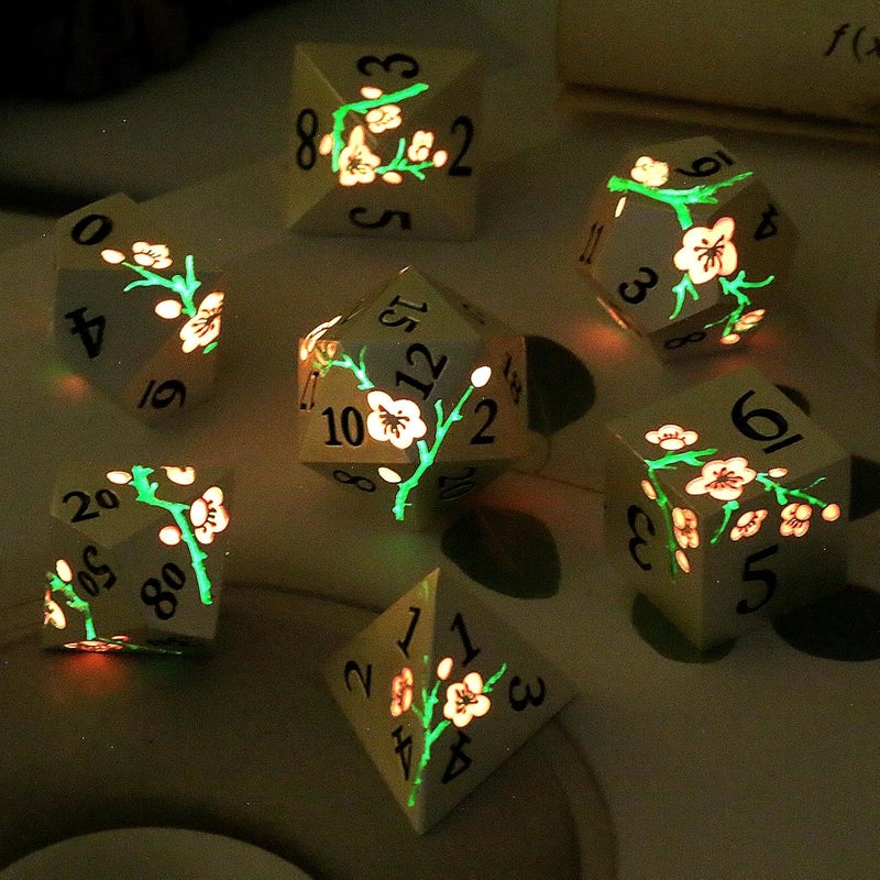 DNDND Metal DND Dice, 7 PCS Glow in The Dark Metallic D&D Dice Set with Gorgeous Gift Case for Dungeons and Dragon Tabletop Game (Glow in The Dark Pink) - Image 2