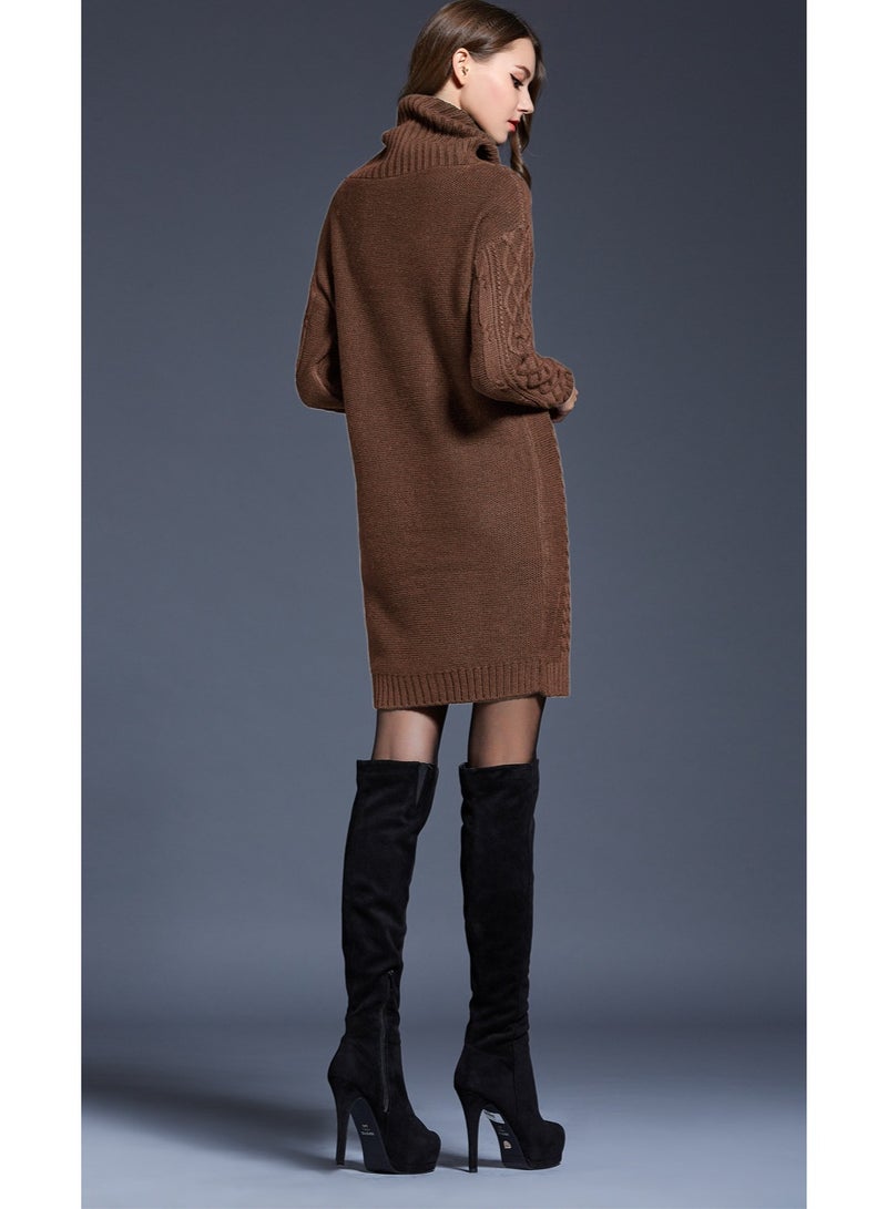 NIBEMINENT Autumn and Winter  Ladies Knitted Comfortable Casual Pile Collar Warm and Elegant Knitted Pullover Sweater Long Sleeved Dress - Image 2