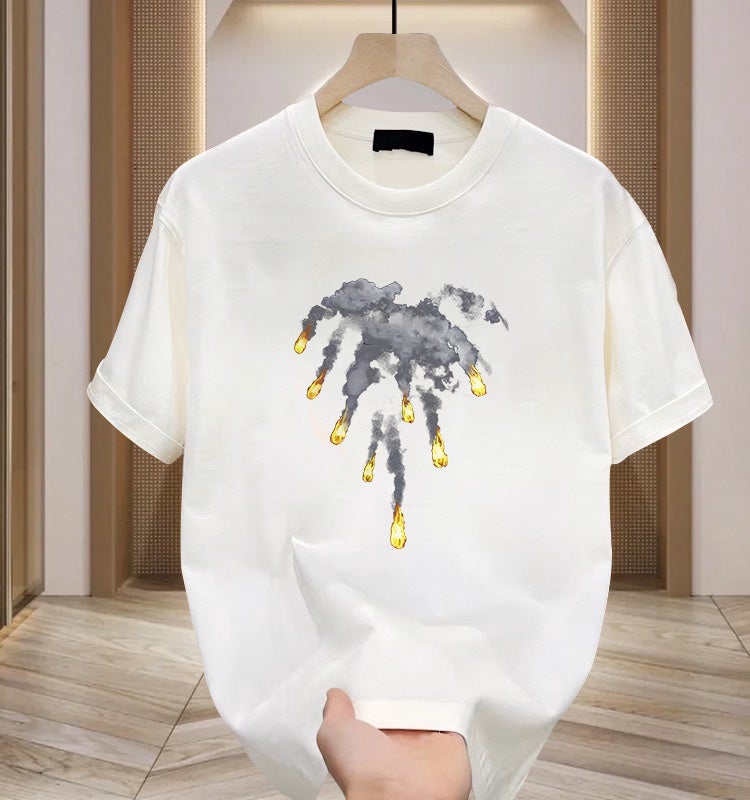 European station short-sleeved T-shirt men's summer new fashion brand printed round neck ins loose couple casual top - Image 1