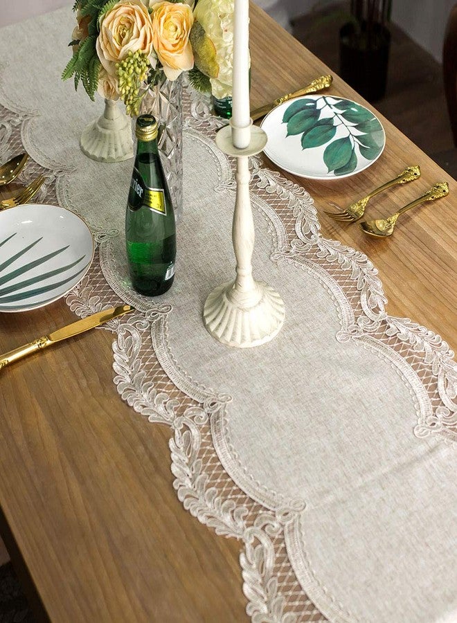 ARTABLE Lace Table Runner Rectangle Gray Cotton Linen Fabric Dresser Scarf with Exquisite Macrame Embroidery Table Runners for Kitchen Home Wedding Party Dining Decoration (Stone Gray, 16 x 48 Inch) - Image 3