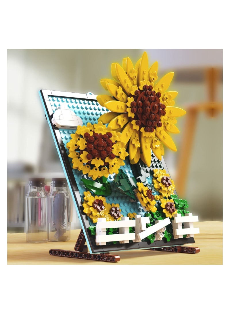 SYOSI Sunflower 3D Picture Decorations Painting Building Blocks Artificial Flowers Building Toy Kit Educational Gift for Kids Adults Unique Home Decor and Great Birthday Valentine's Day Gifts for Her Women - Image 3