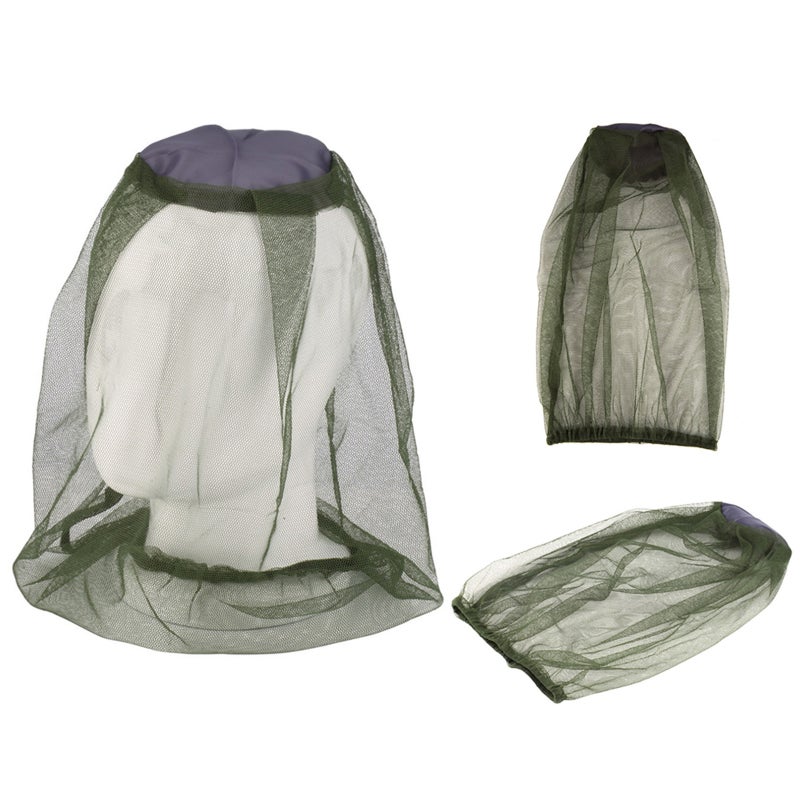 Mosquito Head Mesh Net: Army Green, Sturdy Stretchable Fabric, Fine Mesh - Foldable Portable Mosquito Hat Full Cover for Camping Fishing Hiking Outdoor Activities - Image 1