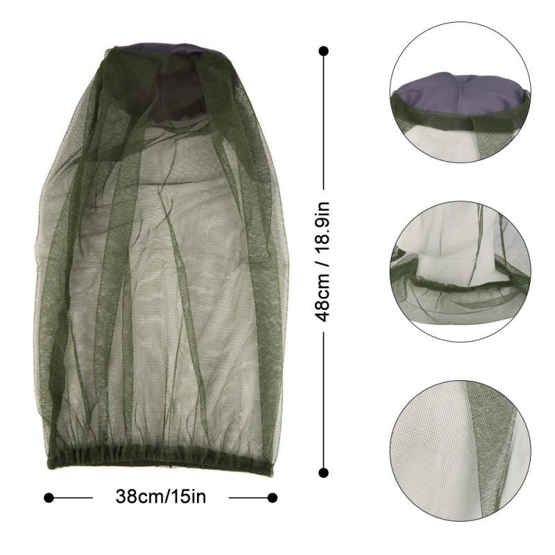 Mosquito Head Mesh Net: Army Green, Sturdy Stretchable Fabric, Fine Mesh - Foldable Portable Mosquito Hat Full Cover for Camping Fishing Hiking Outdoor Activities - Image 2