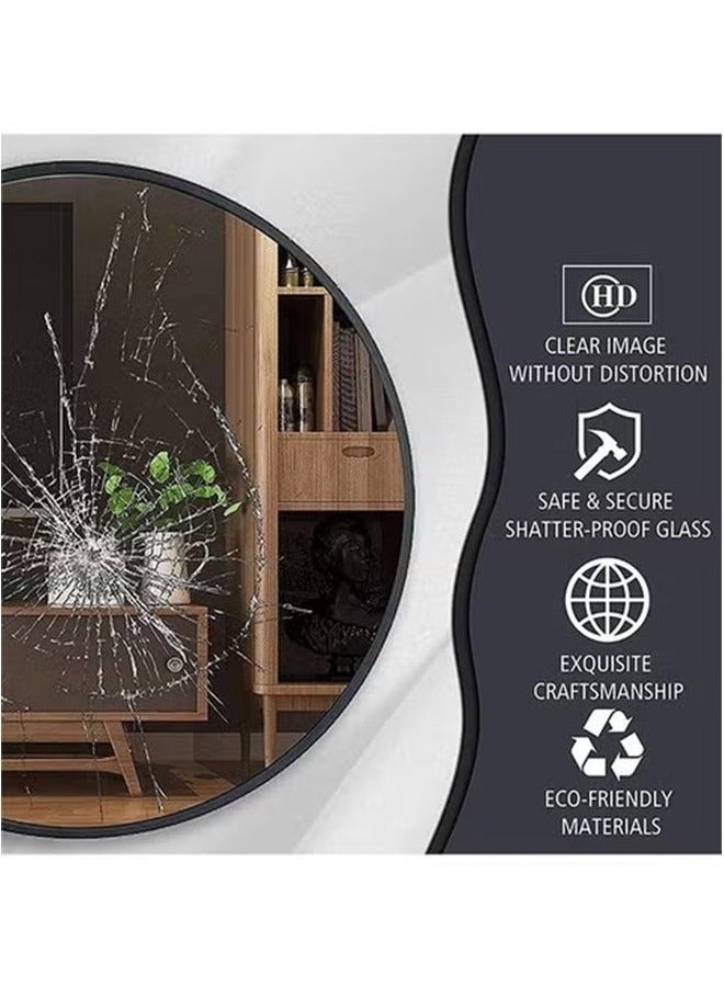 ليكسين مرآة دائرية، إطار معدني أسود مثبت على الحائط، مرآة حائط للمدخل والحمام وطاولة الزينة وغرفة المعيشة (أسود) - Image 4