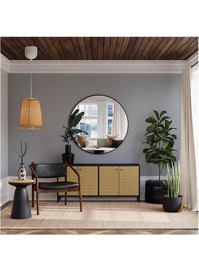 ليكسين مرآة دائرية، إطار معدني أسود مثبت على الحائط، مرآة حائط للمدخل والحمام وطاولة الزينة وغرفة المعيشة (أسود) - Image 5