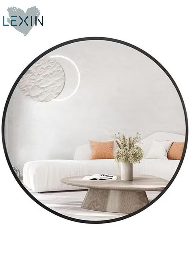 ليكسين مرآة دائرية، إطار معدني أسود مثبت على الحائط، مرآة حائط للمدخل والحمام وطاولة الزينة وغرفة المعيشة (أسود) - Image 1