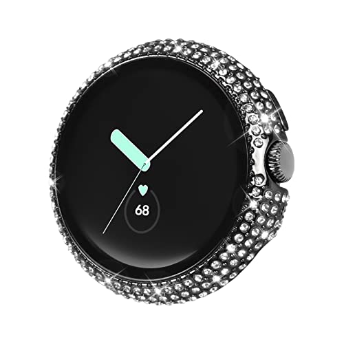 KONAFEI Compatible for Google Pixel Watch 3 41 mm/Pixel Watch 2/1 Case with Screen Protector, Bling Protective Face Cover Tempered Glass Bumper Diamond Rhinestone Thin Hard PC Plated Frame - Image 1