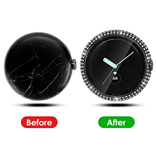 KONAFEI Compatible for Google Pixel Watch 3 41 mm/Pixel Watch 2/1 Case with Screen Protector, Bling Protective Face Cover Tempered Glass Bumper Diamond Rhinestone Thin Hard PC Plated Frame - Image 2