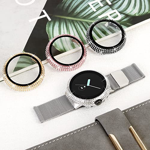 KONAFEI Compatible for Google Pixel Watch 3 41 mm/Pixel Watch 2/1 Case with Screen Protector, Bling Protective Face Cover Tempered Glass Bumper Diamond Rhinestone Thin Hard PC Plated Frame - Image 3
