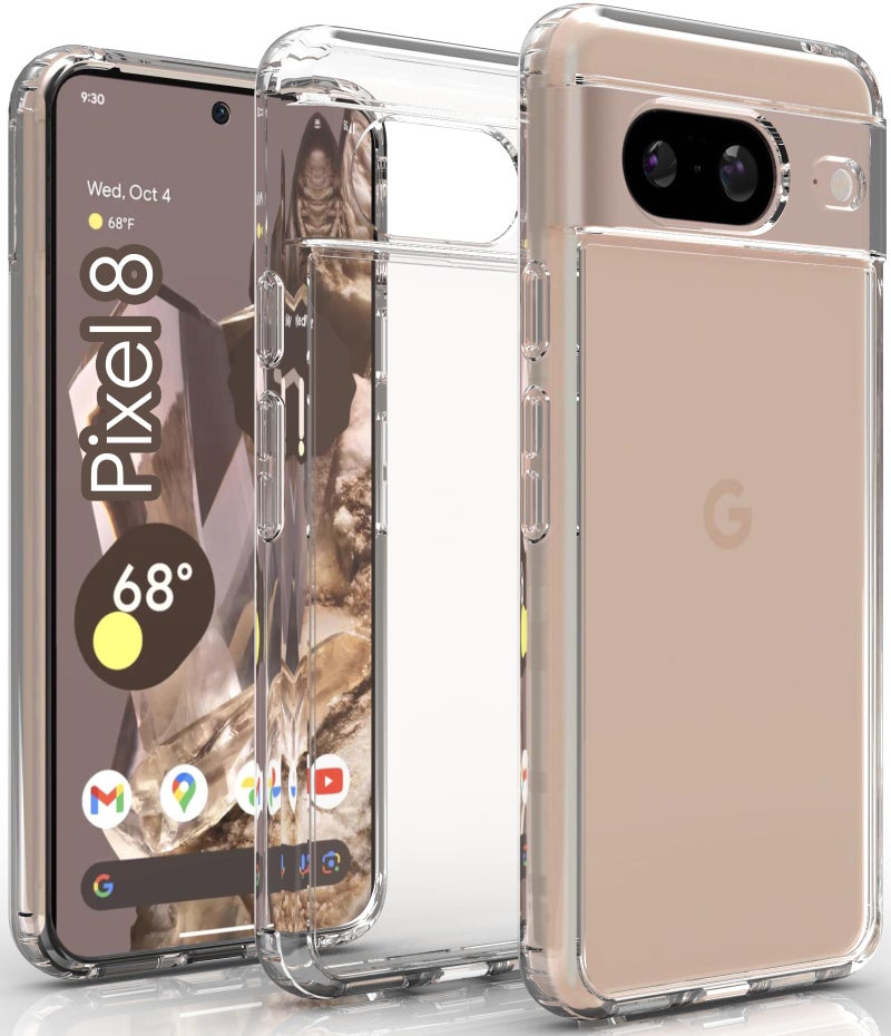 RIGGEAR Shockproof Clear Hybrid Armor Back Cover Case for Google Pixel 8 (Clear TPU + PC) - Image 1