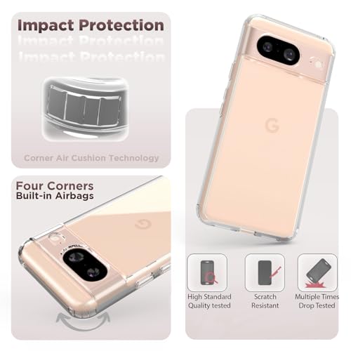 RIGGEAR Shockproof Clear Hybrid Armor Back Cover Case for Google Pixel 8 (Clear TPU + PC) - Image 4