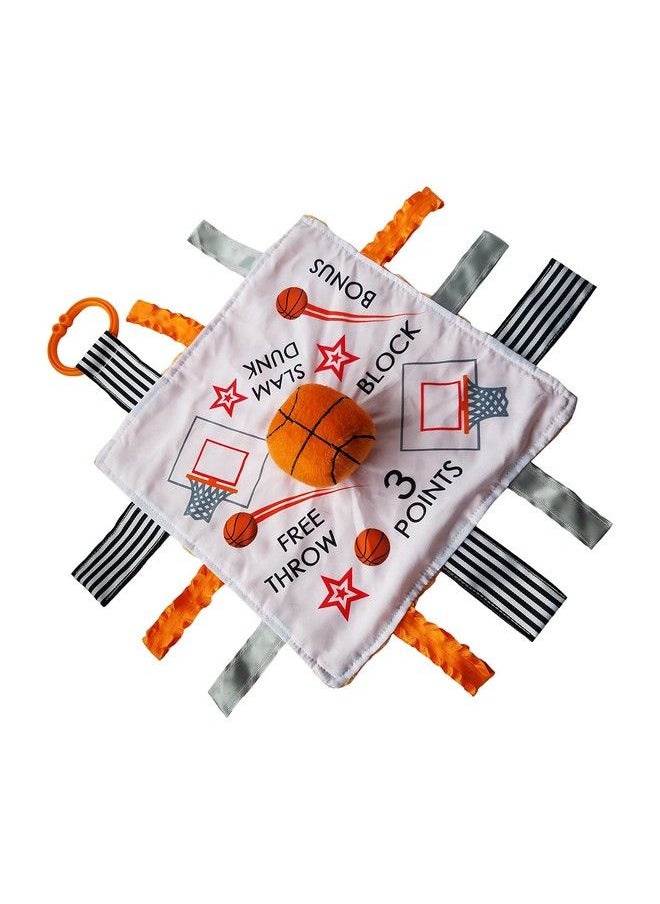 The Learning Lovey Baby Jack & Co 10X10” Basketball Sports Lovey Sensory Plush Blanket Tag Toy For Babies Baby Stroller Toy Learn Shapes Letters & Colors Baby Ball Toy & Baby Sports Gift W/Stroller Clip  - Image 1
