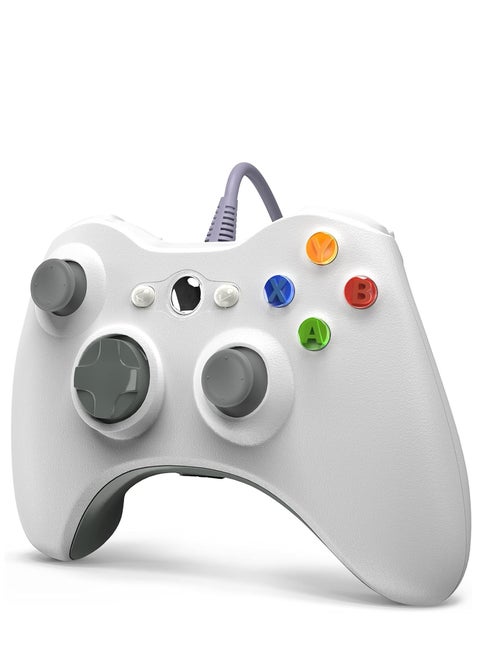 وحدة تحكم سلكية للكمبيوتر الشخصي، وحدة تحكم ألعاب لجهاز Xbox 360 مع خاصية Turbo ذات الاهتزاز المزدوج متوافقة مع Xbox 360/360 Slim وأجهزة الكمبيوتر التي تعمل بنظام Windows 7 و8 و10 و11 (أبيض)
