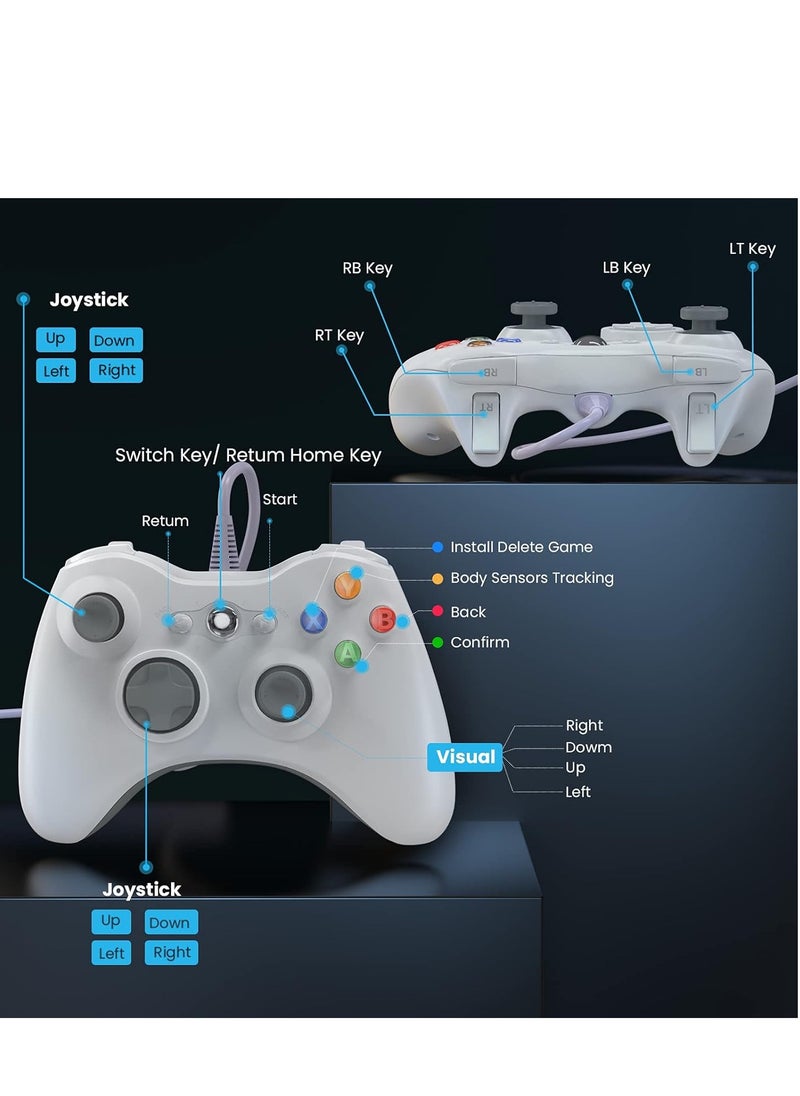 ماركة غير محددة - وحدة تحكم سلكية للكمبيوتر الشخصي، وحدة تحكم ألعاب لجهاز Xbox 360 مع خاصية Turbo ذات الاهتزاز المزدوج متوافقة مع Xbox 360/360 Slim وأجهزة الكمبيوتر التي تعمل بنظام Windows 7 و8 و10 و11 (أبيض) - Image 1