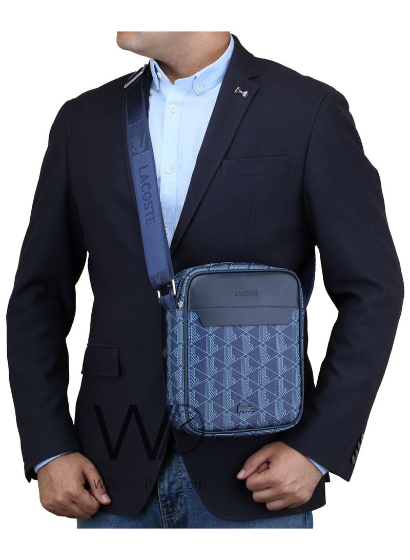 Lacoste Crossbody Messenger Blue Leather Bag For Men - Image 2