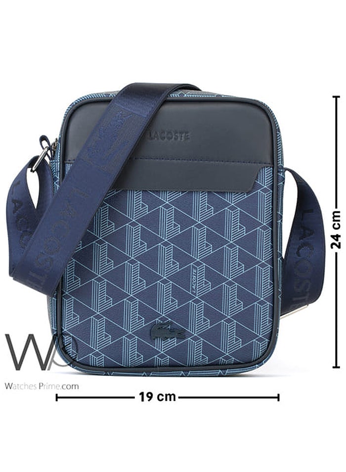 Lacoste Crossbody Messenger Blue Leather Bag For Men - Image 3