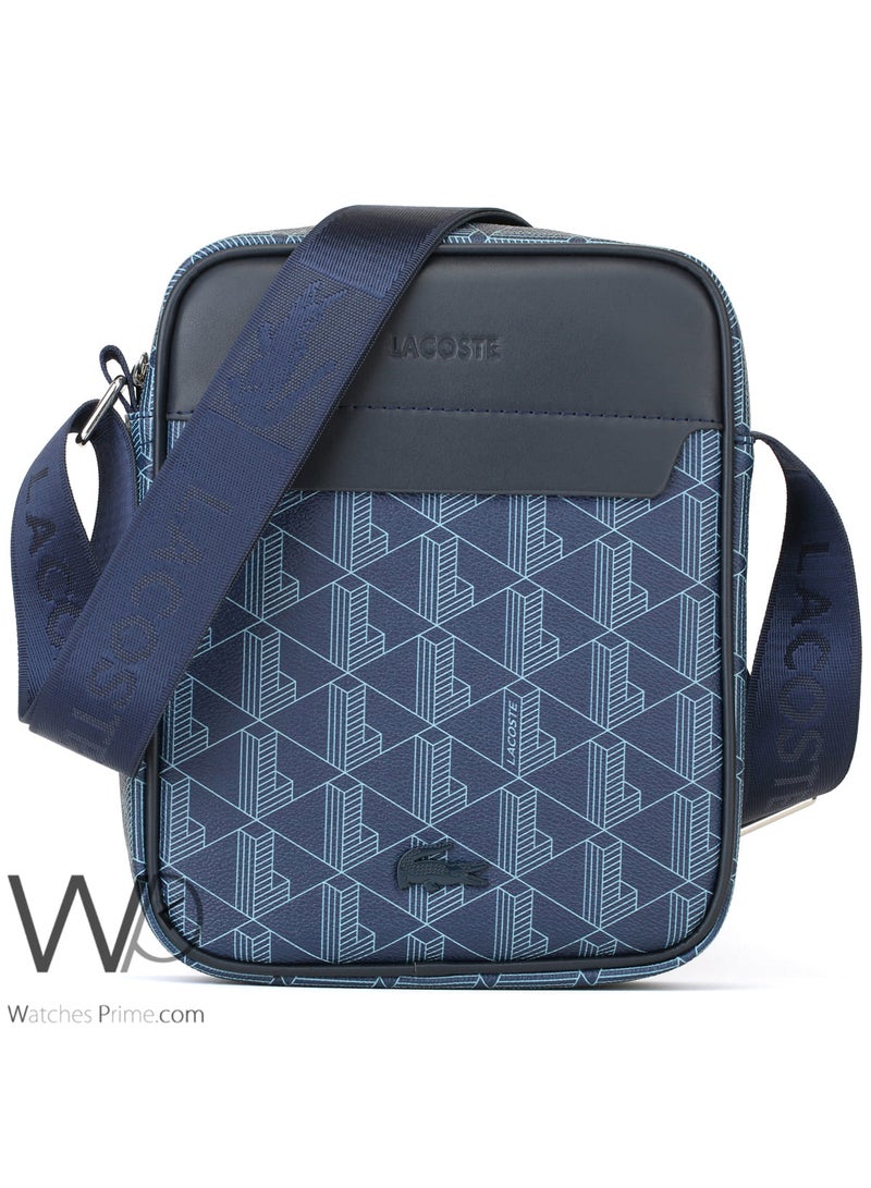 Lacoste Crossbody Messenger Blue Leather Bag For Men - Image 1