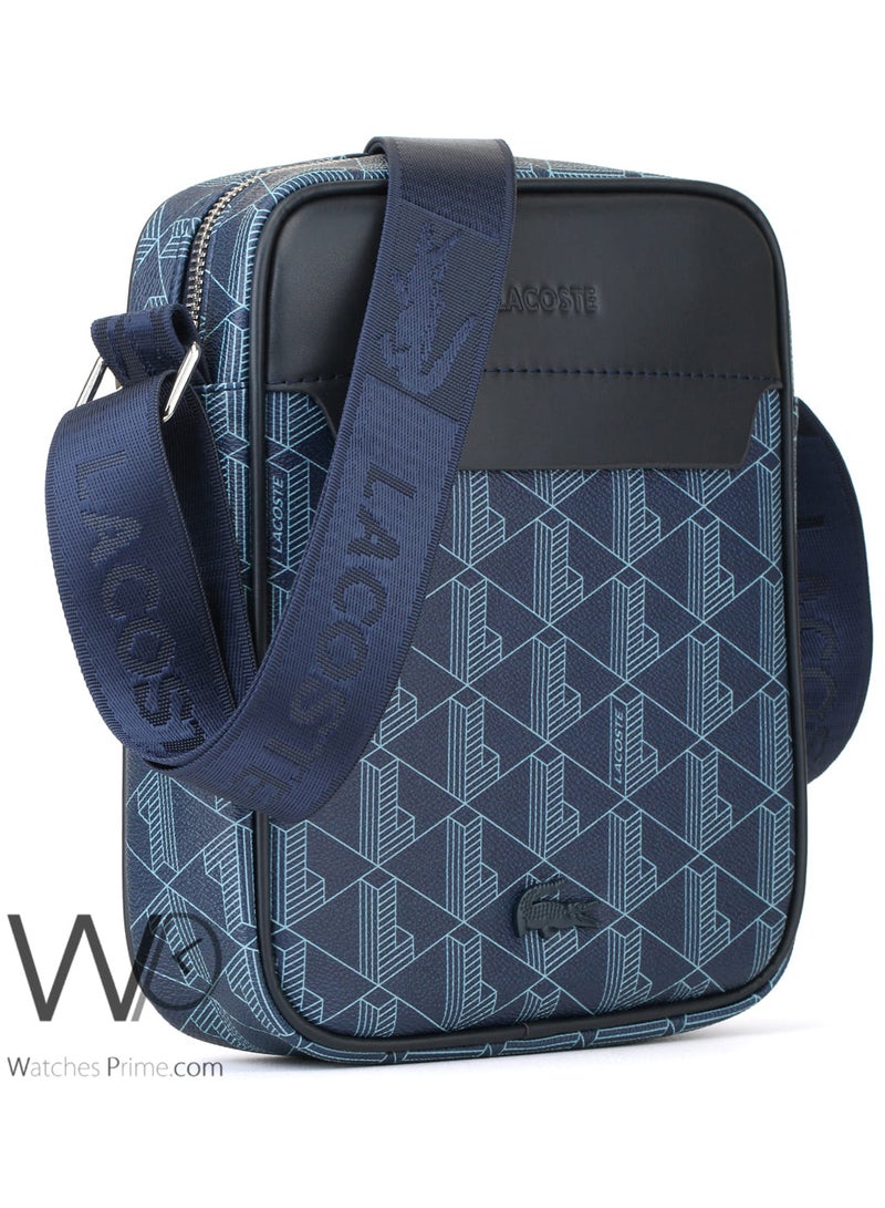 Lacoste Crossbody Messenger Blue Leather Bag For Men - Image 5
