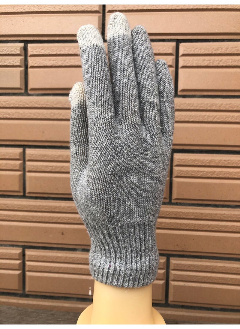 Generic - Autumn and Winter plush thick touch screen and thin acrylic warm cold-proof knitted wool touch screen gloves wholesalePolyester cotton gray Polyester cotton gray - Image 1