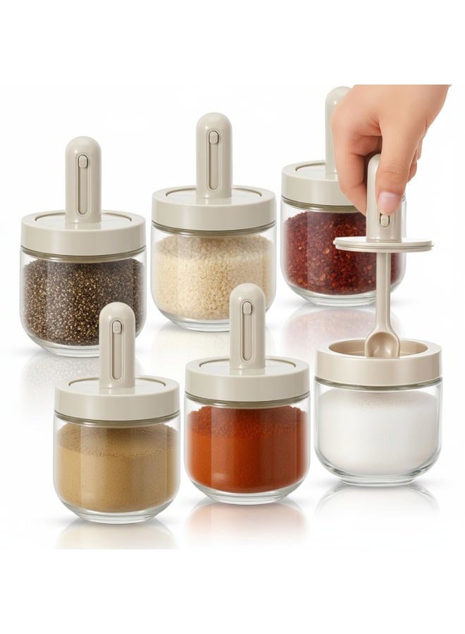 Mysora 6 Piece Glass Salt Container | Storage | Pepper, Table Salts, Sugar, Gourmet Salts, Spice |chili Herbs |12 oz |glass Salt Container with Lid and Retractable Spoon - Image 1