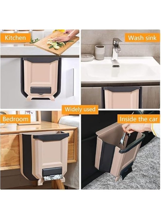 RokShop Foldable Hanging Trash Bin – Space-Saving Design for Kitchen and Home Use (Brown & Grey) - Image 2