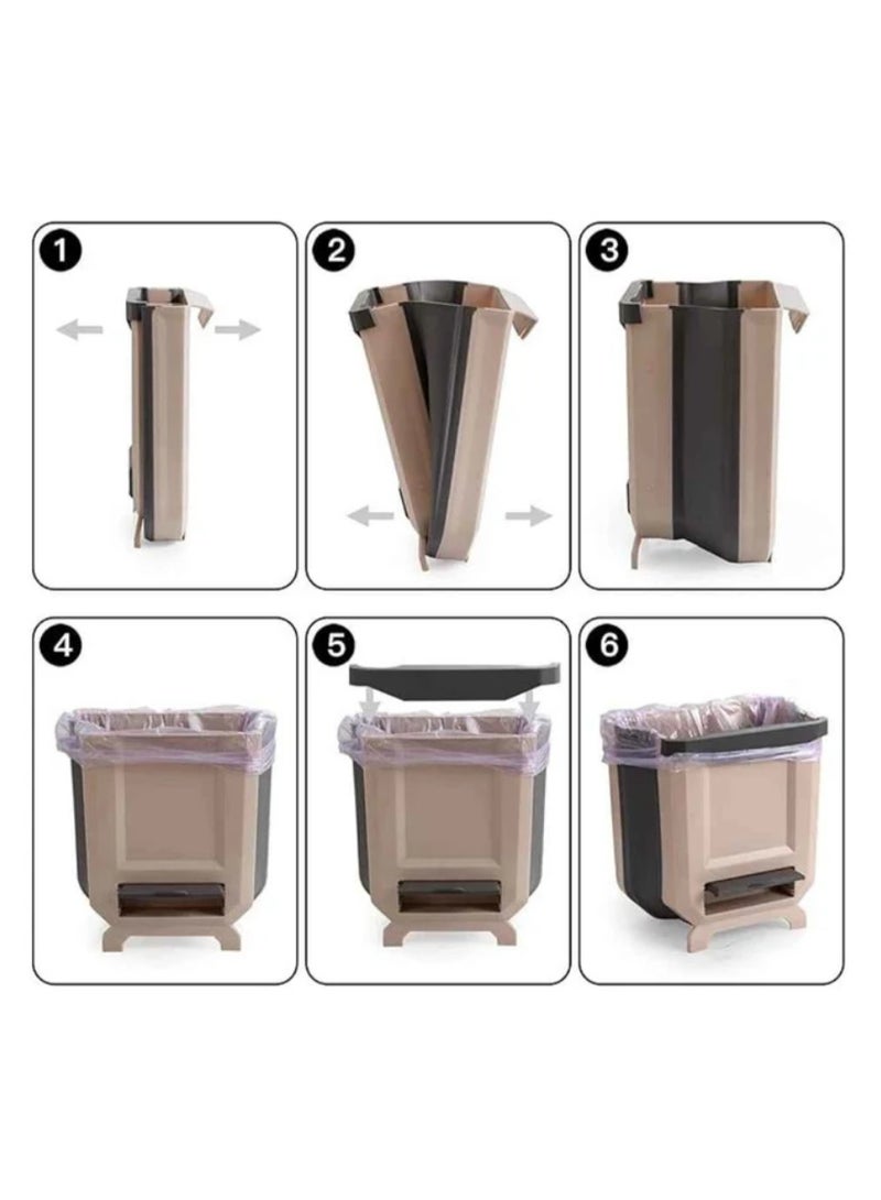 RokShop Foldable Hanging Trash Bin – Space-Saving Design for Kitchen and Home Use (Brown & Grey) - Image 4
