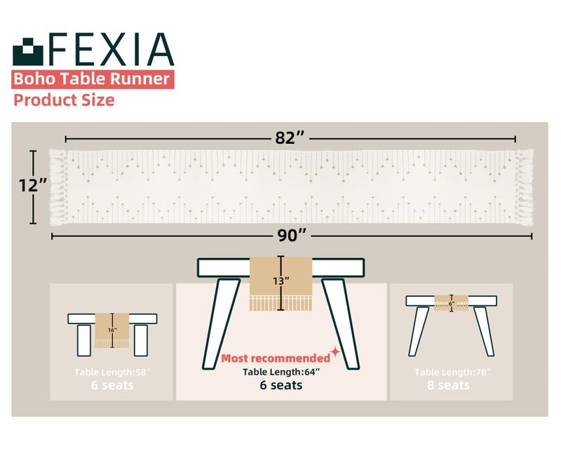 FEXIA Boho Table Runner with Tassels 90 Inches Long for Home Decor Macrame Room Decor Farmhouse Rustic Table Runners for Dining Bedroom Bridal Shower (12x90 Inches) - Image 2