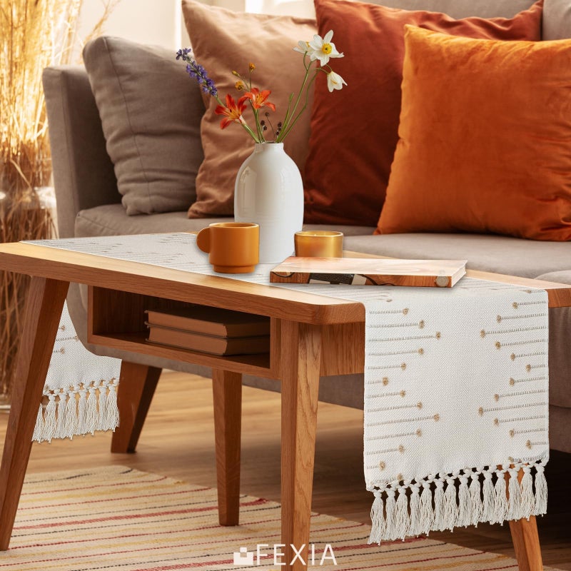 FEXIA Boho Table Runner with Tassels 90 Inches Long for Home Decor Macrame Room Decor Farmhouse Rustic Table Runners for Dining Bedroom Bridal Shower (12x90 Inches) - Image 5