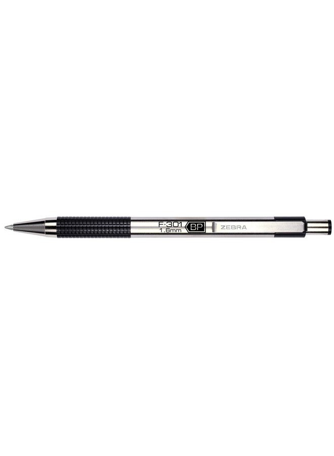 Zebra Pen F-301 Retractable Ballpoint Pen, Stainless Steel Barrel, Bold Point, 1.6mm, Black Ink, 12-Pack - Image 2