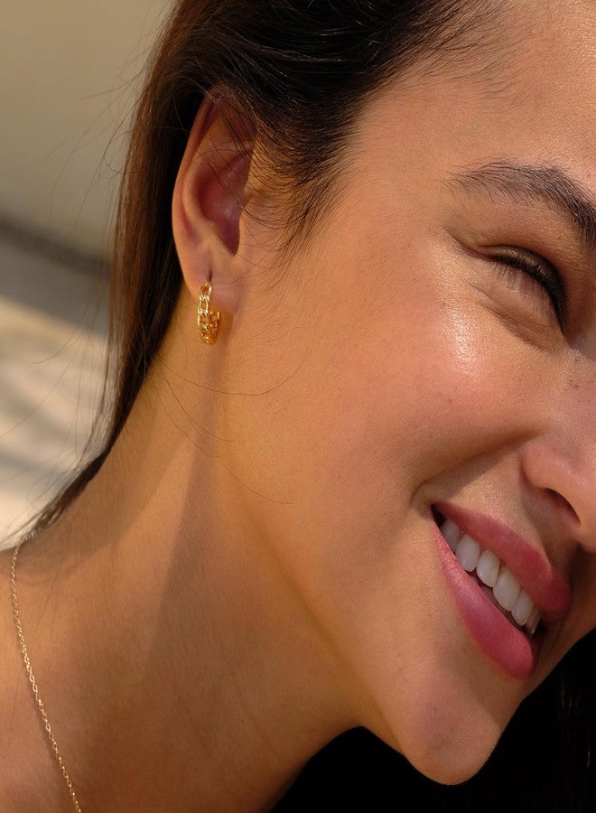 VACRONA Cubic Zirconia Huggie Earrings 14k Gold Plated Tiny Cuff Earrings Small Huggie Hoop Earrings Simple Lightweight Hoops Gift for Women, Metal, Cubic Zirconia, - Image 3