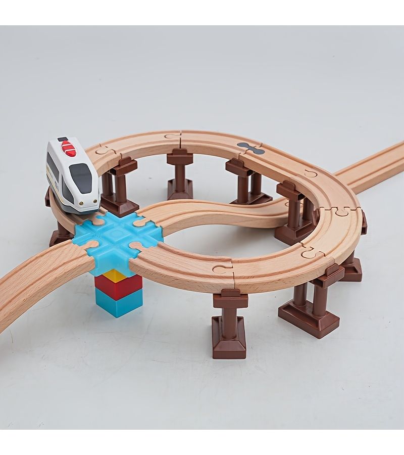 2 Pcs Large Cross Train Track Connector Track Expansion Additions Compatible With Most Wooden Railway Systems Birthday Christmas Gift Yellow ABS - Image 1