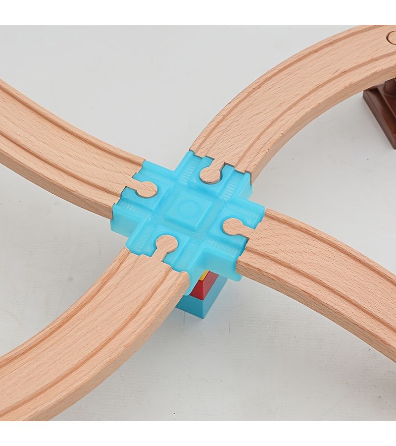 2 Pcs Large Cross Train Track Connector Track Expansion Additions Compatible With Most Wooden Railway Systems Birthday Christmas Gift Yellow ABS - Image 2