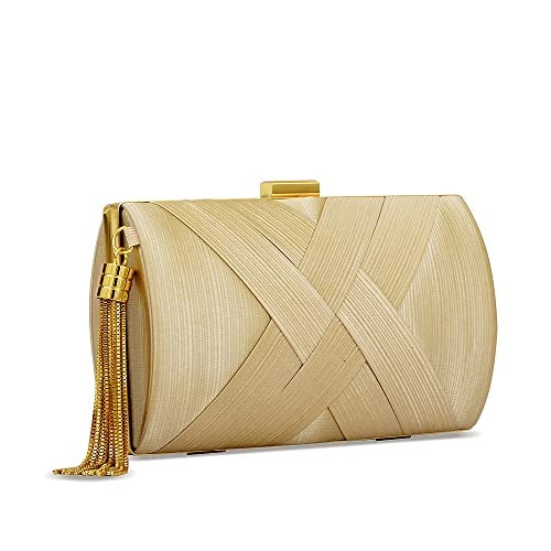 zebrum Womens Evening Clutch Bag Designer Evening Handbag Hand Bag,Lady Party Wedding Clutch Purse (Beige-Elegant Tassel) - Image 1
